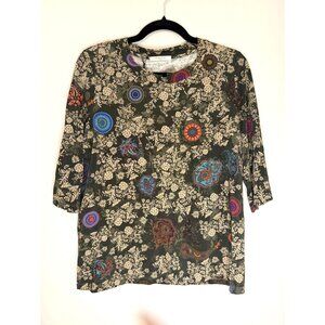 NWT Via Masini 80 Paisley Print Blouse Green 3/4 Sleeve Size IT 40 US M [jb]